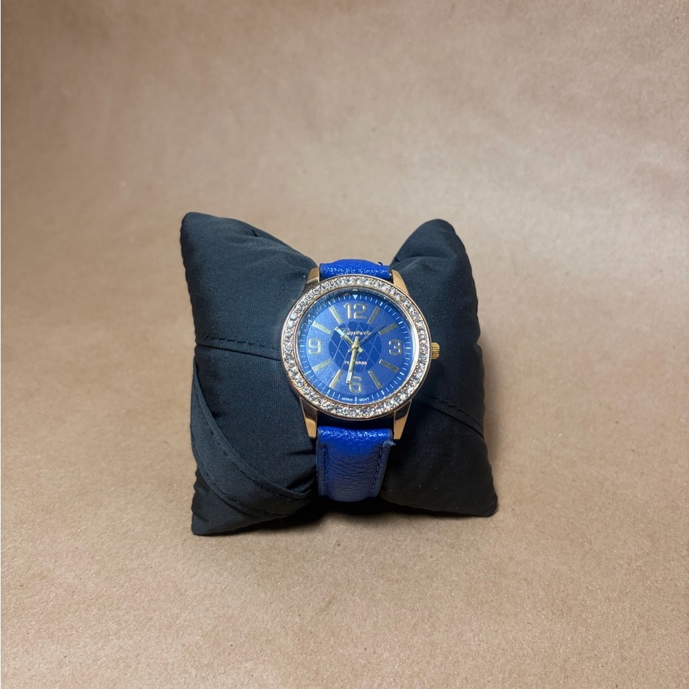Blue and Gold Watch with Crystal Accents